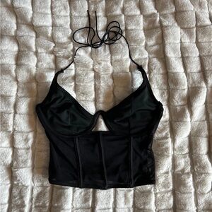 Black mesh halter top